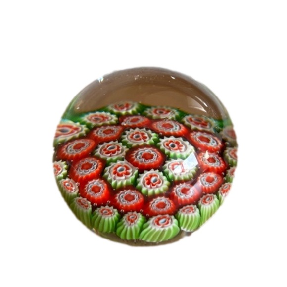 Millefiori Red Green White Italian Style Art Glass Paperweight 2 in - Picture 2 of 8